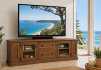 QUEENSLAND (AUSSIE MADE) 2 DOOR / 2 DRAWER TV UNIT WITH TWIN PULL-OUTS COLLECTION - ASSORTED STAINED COLOURS - STARTING FROM $1799