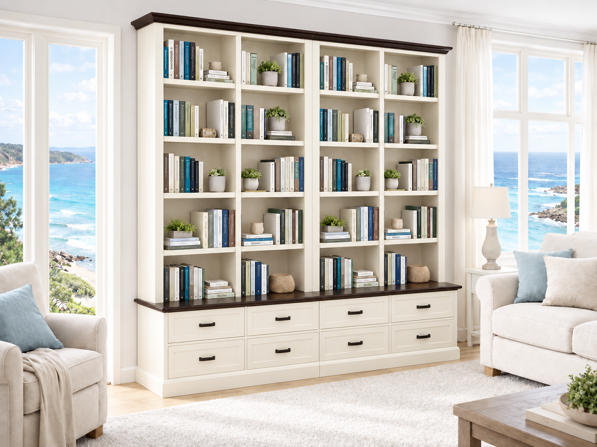 SALVATION (AUSSIE MADE) DOUBLE HIGHLINE 8 DRAWER BOOKCASE COMBO COLLECTION - ASSORTED COLOURS - STARTING FROM $3249
