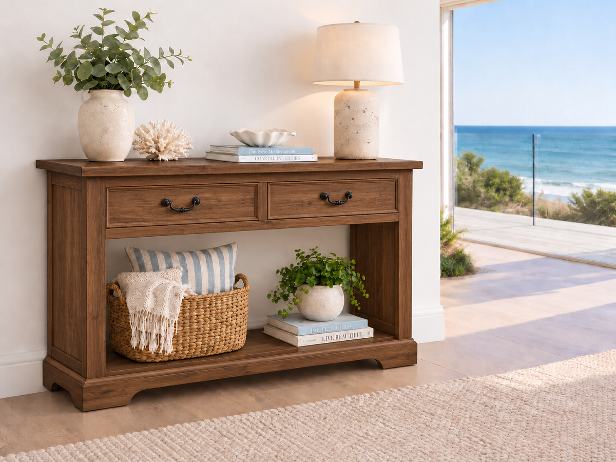 SHELL HARBOUR (AUSSIE MADE) 2 or 3 DRAWER CONSOLE / HALL TABLE WITH MAGAZINE RACK COLLECTION - ASSORTED COLOURS - STARTING FROM $699