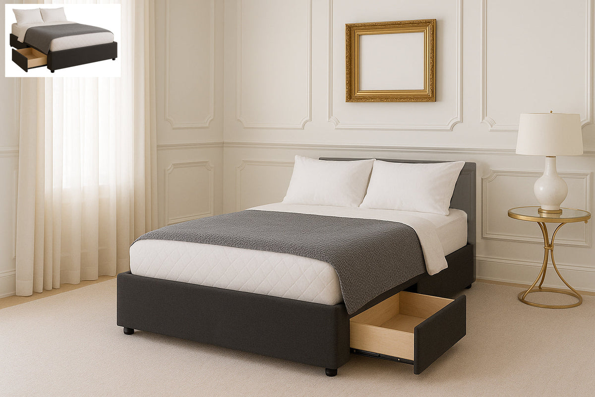 SLEEPY (AUSSIE MADE) ENSEMBLE BASE WITH 2 DRAWERS (LEFTSIDE/RIGHTSIDE) COLLECTION - ASSORTED FABRICS AND COLOURS - STARTING FROM $999