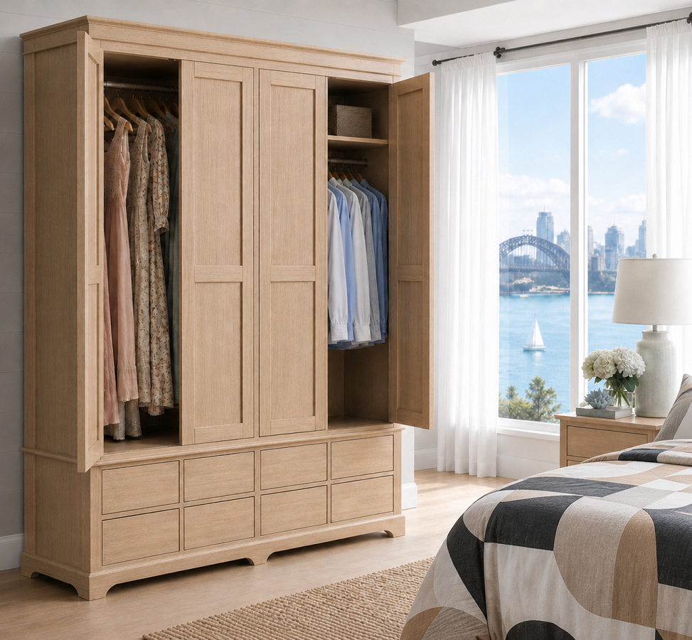 TORRIDGE (AUSSIE MADE) 4 DOOR / 8 DRAWER WARDROBE COLLECTION - ASSORTED COLOURS - STARTING FROM $2999