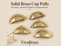 VIVABRASS SOLID BRASS CUP HANDLES - COLOURS: BRUSHED - POLISHED - ANTIQUE