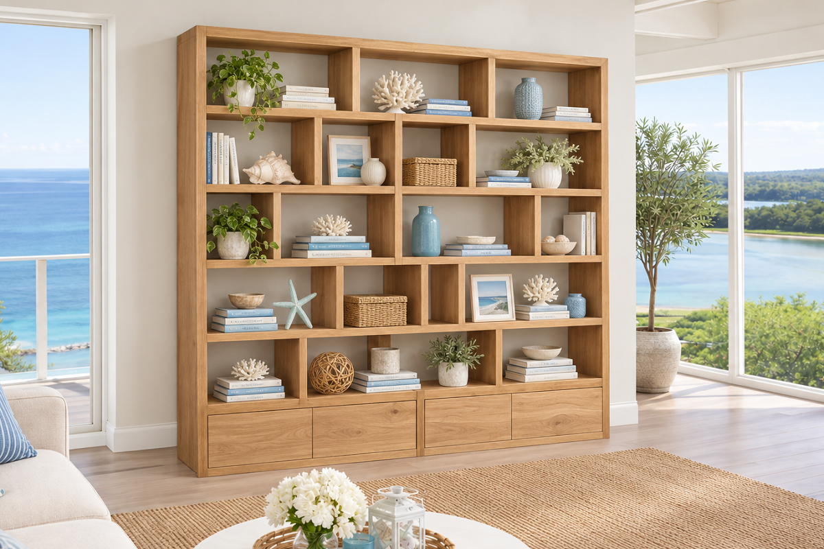 WALLSEND (AUSSIE MADE) DOUBLE HIGHLINE WITH 4 DRAWERS BOOKCASE COLLECTION - ASSORTED COLOURS - STARTING FROM $2499